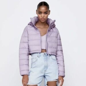 Zara light purple cropped puffer jacket